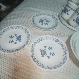 CORNING CORELLE EUC BLUE HEARTS  SET OF 3 BREAD BUTTER PLATES